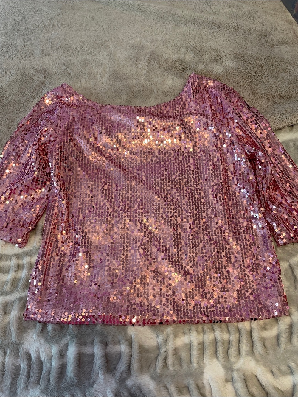 Women's Pink Sequin Boatneck Top